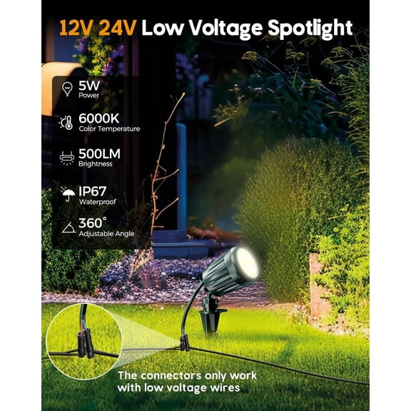 YNTVV-12V24V Low Voltage Landscape Lights Outdoor,6000K White LED Landscape Lights with 3 Color Lenses (Red,Yellow,Green),IP67 Waterproof Outdoor Spot Lights for Garden Passage Wall Tree Fence,2 Pack