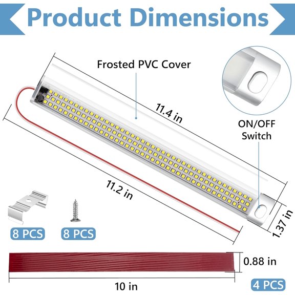 YNTVV-12v Led Light Strip, 120LEDs 640LM 6000K DC Led Interior Lights with ON/Off Switch, 12 Volt Led Lights for Enclosed Vans, RVs, Trucks, Trailers, Boats, Task Lighting, Camping (4Pcs)