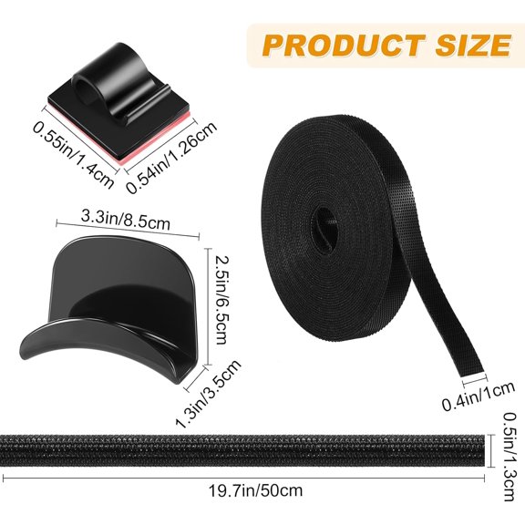 YNTVV-16 Pcs Cable Management Organizer Kit Include Retaining Wire Clips Wire Organizer Sleeve Cable Ties Headphone Hanger Holder for Computer (Black)