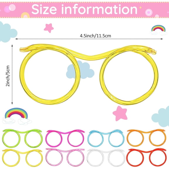 YNTVV-16 Pcs Silly Straw Glasses,Novelty Loop Eyeglasses Straw,Fun Party Drinking Straw Eye Glasses,Reusable DIY Glasses Straw,Straw Glasses for Annual Meeting Parties Birthday,8 Color