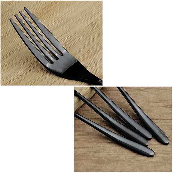 YNTVV-16-Piece Mirror Finish Black Stainless Steel Dessert Forks, 7.2-INCH