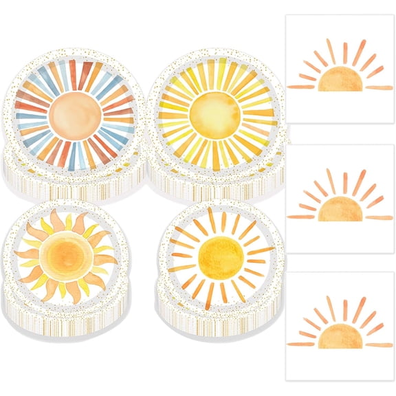 YNTVV-160pcs First Trip Around the Sun Birthday Decorations Boho Sun HippieBirthday Paper Plates Napkins and Forks Boho Sun 1st Bday Tableware You Are My Sunshine Party Supplies Decor Serves 40