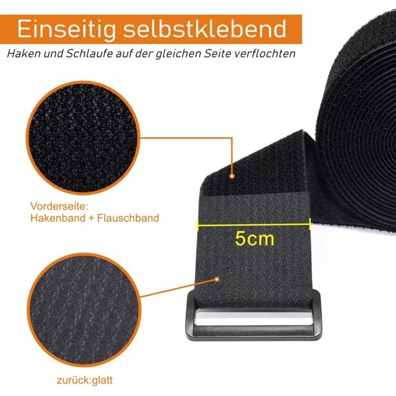 YNTVV-16Ft x 2In Adjustable Cable Straps with 12 Buckles, Free Cut Length, Black Reusable Fastening Cable Ties, Hook and Loop Securing Strap for Cable Tidy, Wire Management, Cord Organiser, Black