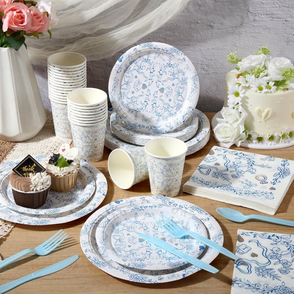 YNTVV-175 Pcs Something Blue Before I Do Bridal Shower Party Tableware Sets Something Blue Paper Plates Cup and Napkins Bridal Shower Disposable Tableware for 25 Guests for Wedding Engagement Bachelo