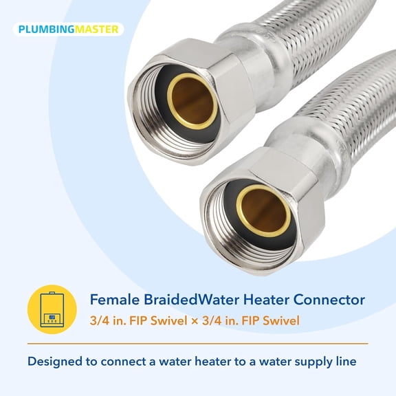 YNTVV-18 Inch Braided Flexible Stainless Steel Water Heater Connector Hose 3/4-Inch FIP x 3/4-Inch FIP Female Steel-Flex Water Heater Connector For Female Iron Water Pipes Fitting2pcs