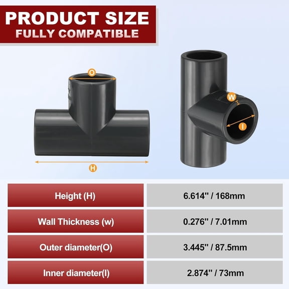 YNTVV-1Pcs 2 1/2" Tee PVC Fitting, SCH80 3-Way Furniture Grade PVC Pipe Fitting, Corner Elbow Connector for Building Furniture, Greenhouse Frame Connection, DIY Create, Socket x Socket