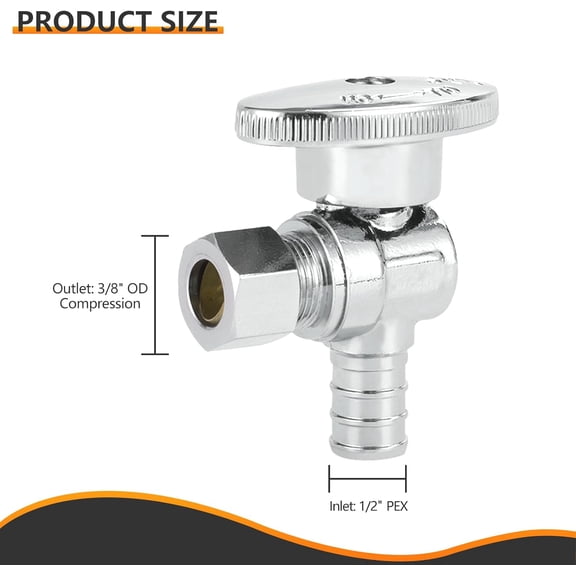 YNTVV-2-PCs Pex Angle Stop Valve, 1/2" Pex x 3/8" OD Compression Angle Stop, 1/4 Turn Shut Off Valve for Bathroom, ASTM F1807(VALVE076)