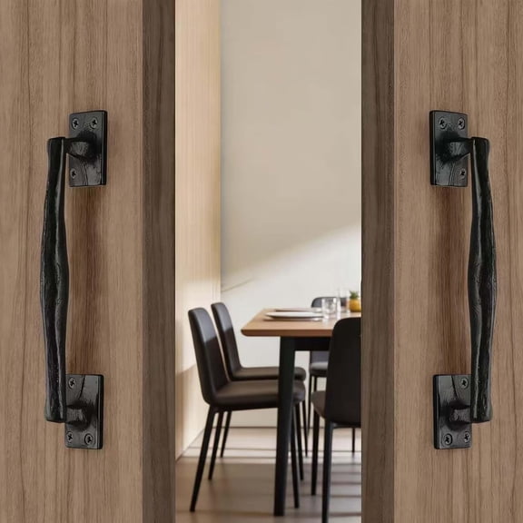 YNTVV-2 Pack Heavy Duty Barn Door Handle, 9 3/4 in Cast Iron Rustic Gate Handle Vintage Metal Gate Pull Handle Fence Long Cabinet Handles for Garage,Outdoor,Closet,Interior,Black