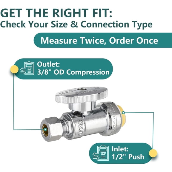 YNTVV-2 Pack Push Fit Stop Valves, 1/4 Turn Straight Water Supply Valve, 1/2" Push x 3/8" OD Compression Straight Sink Shut Off Valve, Chrome Plated Brass for Bidet, Washing Machine