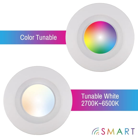 YNTVV-2-Pack Smart LED Recessed Lighting Retrofit Downlight RGB + Tunable White Color Changing Bluetooth + WiFi Dimmable LED Can Lights Fits 5 and 6 inch - 12W, 65W Equivalent, App Enabled