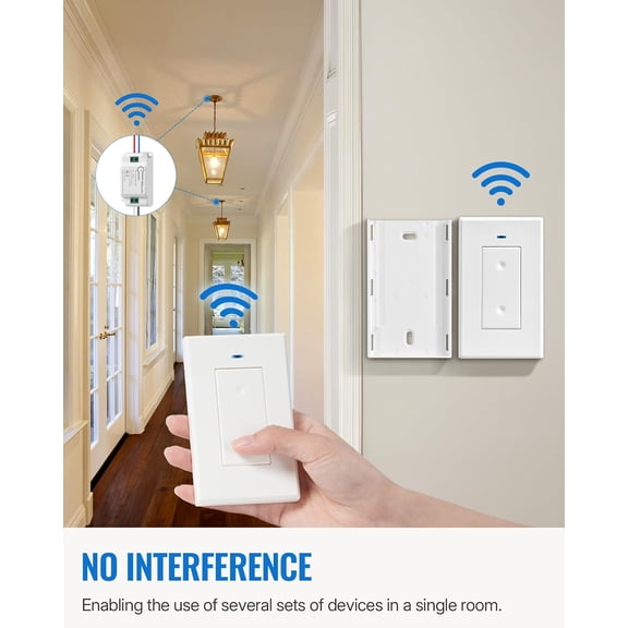 YNTVV-2 Pack Wireless Light Switch and Receiver Kit, Wireless On Off Switches for Ceiling Light, Lamp, Moveable Remote Wall Switch, 100FT Range, No in-Wall Wiring Required, Expandable W06RC11P206