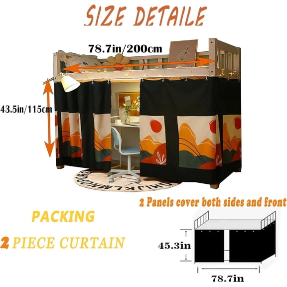 YNTVV-2 Panels,Bottom Bunk Bed Curtains Cloth Bed Canopy Students Curtain Shading Nets for Single Bed, 45.3*78.7in