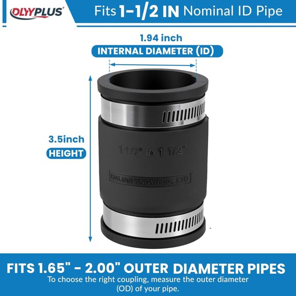 YNTVV-2 Pcs 1-1/2 IN Flexible PVC Pipe Coupling with Stainless Steel Clamps Fit 1-1/2 IN Nominal Pipes, Couplers for Plastic and Copper Pipe Plumbing Connections, Drain Repair, Dust Hose
