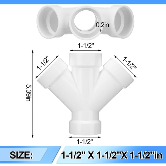 YNTVV-2 Pcs 1 1/2 Inch Hub PVC DWV Double Wye Schedule 40 for Use in Sanitary Drainage, Waste and Ventilation (DWV), Sewer and Stormwater Applications, White