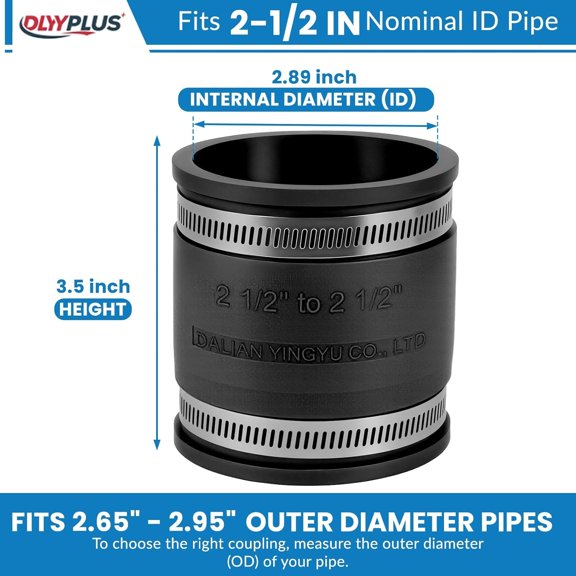 YNTVV-2 Pcs 2-1/2 IN Flexible PVC Pipe Coupling with Stainless Steel Clamps Fit 2-1/2 IN Nominal Pipes, Couplers for Plastic and Copper Pipe Plumbing Connections, Drain Repair, Dust Hose