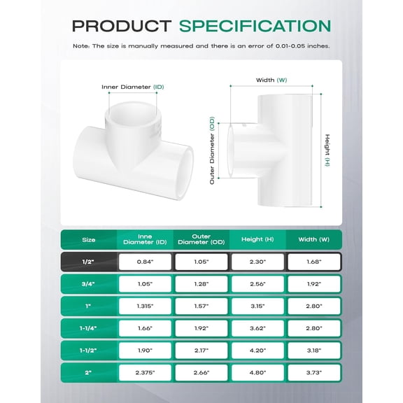 YNTVV-20-Pack 1/2 Inch PVC Tee Pipe Fittings, 3 Way Socket x Socket, Schedule 40 PVC Pipe Connectors for Plumbing, Irrigation & DIY Projects