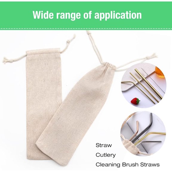 YNTVV-20 Pcs Portable Cotton and Linen Pouch Bag Straw Carrying Cases, Straw Pouch for Stainless Drinking Straws, Reusable Cutlery Bag with Drawstring Fit for Fork Spoon Storage for home kitchen