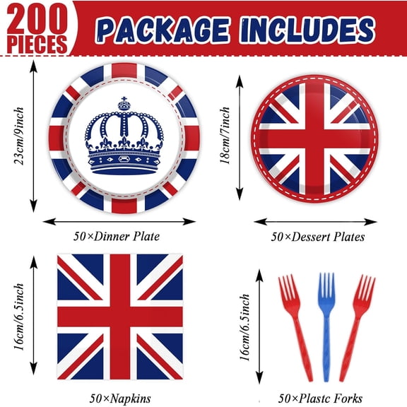 YNTVV-200 Pcs Britain UK England Flag Birthday Party Paper Plate and Napkins British Flag Party Supplies Tableware Set Union Jack Party Birthday Decorations Favors Serves 50