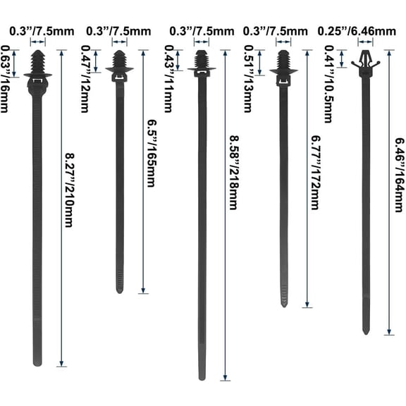 YNTVV-200 Pcs Push Mount Cable Ties, Nylon Push Mount Zip Ties Self Locking Wire Harness Clips, Heavy Duty Automotive Wire Clips Snap in Cable Zip Ties Fastener Car Mount Wire Ties (5-Types)
