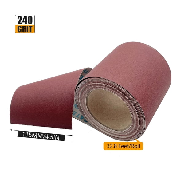 YNTVV-240 Grit Emery Cloth Roll, 4.5 Inch Wide 32.8 Ft Long (Equals 1/4 Sheet Sandpaper 71 Pcs) Abrasive Sandpaper Rolls for Metal Automotive Wood Furniture Sanding Paper Drum Palm Sander (240 Grit)
