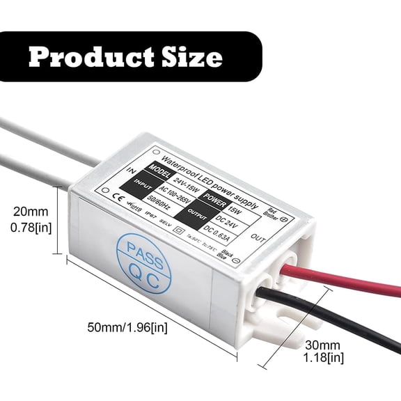 YNTVV-24V LED Power Supply - Waterproof IP67 15W 24 Volt DC Transformer 120V AC to 24V DC Constant Voltage Outdoor LED Driver Converter for LED Strip Lights CCTV Camera Security System (2-Pack)