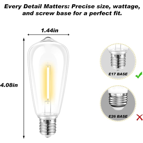 YNTVV-25 Pack ST40 LED Replacement Light Bulbs Shatterproof Dimmable for Outdoor String Lights E17 Base 2700K Warm White for Patio Garden Party and Events