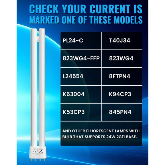 YNTVV-2G11 Base PL24-C 24W Replacement for OttLite Fluorescent Light Bulb, 12.7 Inch 4000K Nautral White PLL 24W 4 Pin CFL Plug-in 2G11 Bulbs, T5 Double Tube Fluorescent Light, Dimmable (2-Pack)