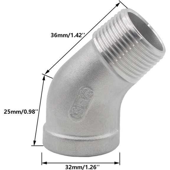 YNTVV-2PCS 304 Stainless Steel 45 Degree Elbow Fittings, Heavy Duty Premium Metal Plumbing Thread Pipe Fitting, Male to Female NPT (3/4''Male x 3/4''Female)