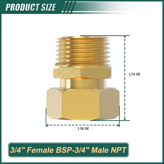 YNTVV-2PCS Brass Water Meter Coupling Pipe Fitting, 3/4" BSP Female x 3/4" NPT Male, Hex Nipple, With Seal Washer, for Water Meter