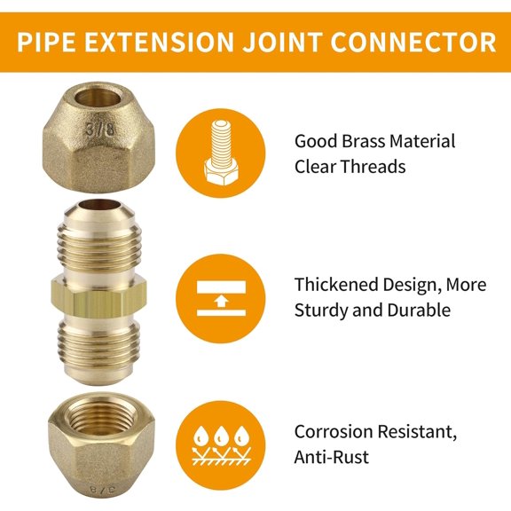 YNTVV-2Packs AC Copper Pipe Extension Joint Connectors, 3/8-Inch Air Conditioning Pipe Coupling Adapters with Flare Nuts and Connectors, Free Welding, For Butt Copper Tube Diameter 3/8" (9.53mm)