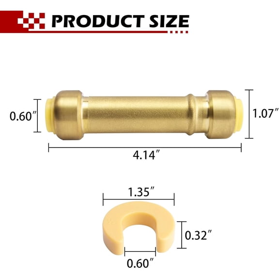 YNTVV-3/4 Inch Push-to-Connect Brass Slip Coupling,U3016LFA Plumbing Fitting for PEX, Copper, CPVC, PE-RT, HDPE Pipe