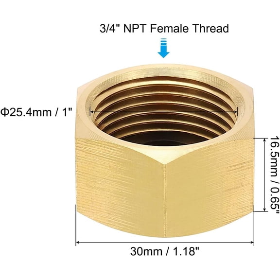 YNTVV-3/4" NPT Female Brass Pipe Fitting Cap Set, 4Pcs Outer Hex Thread Socket Plug Ends Sealing Cap Stop Valve Connector with Rubber Gasket for Faucets Tap Irrigation System
