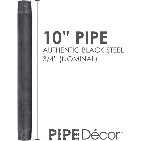 YNTVV-3/4 x 10 Black Steel Plumbing Pipe, Pre Cut, Industrial Steel Grey Fits Standard 3/4 Inch Threaded Black Malleable Iron Fittings, Build Vintage DIY Furniture, 4 Pack