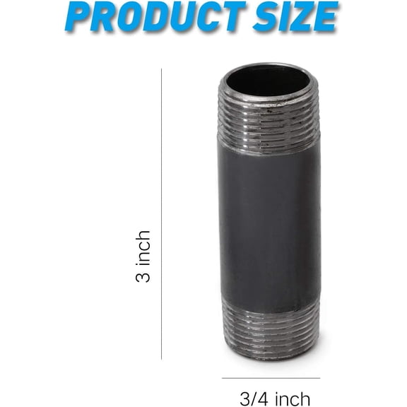 YNTVV-3/4"x3" Industrial Pipe, 10 Pack Iron Pipe, Heavy Duty Pre-Cut Steel Pipe, Threaded Metal Pipe Nipple for Industrial Vintage Style DIY Project/Furniture/Shelving Decoration (3/4"x3", Grey)