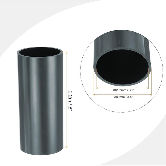 YNTVV-3.5 Inch PVC Rigid Tube Round Pipe Tubing Hardware Tubing 81.2mm ID 89mm OD 20cm/8" Length Dark Grey High Impact for Water Pipe, Crafts