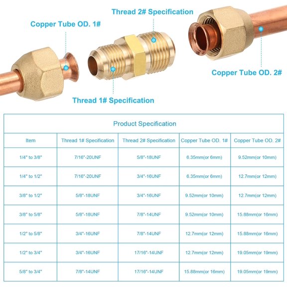 YNTVV-3/8" to 1/2" Pipe Extension Joint Connector, 2pcs Free Welding Brass Pipe Coupler Adapters with 4pcs Flare Nuts for Air Conditioner Refrigeration