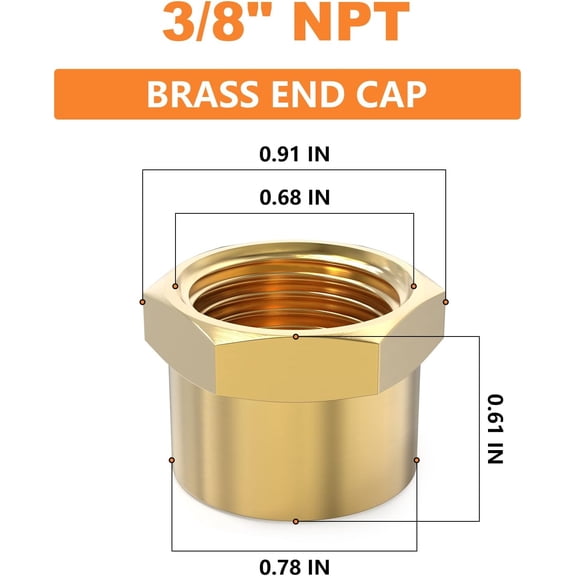 YNTVV-3/8"NPT Brass Pipe Cap, NPT Female Thread Socket Pipe End Cap Plugs Fitting 10PCS