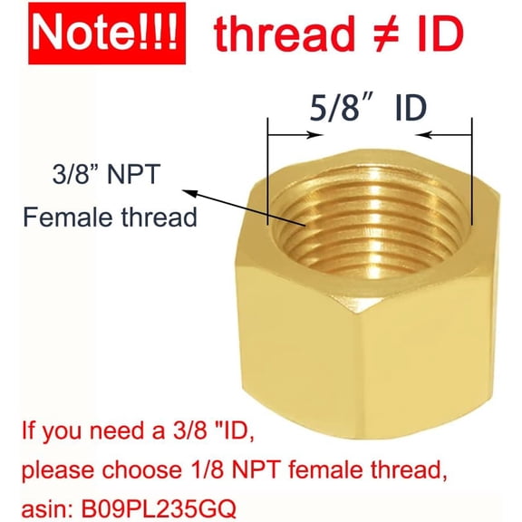 YNTVV-3/8" NPT Female (5/8" ID) Pipe Caps Outer Hex Thread Socket Plug Brass Fitting (Pack of 5)