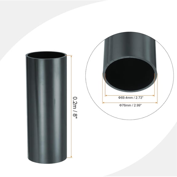 YNTVV-3 Inch PVC Rigid Tube Round Pipe Tubing Hardware Tubing 69.4mm ID 76mm OD 20cm/8" Length Dark Grey High Impact for Water Pipe, Crafts