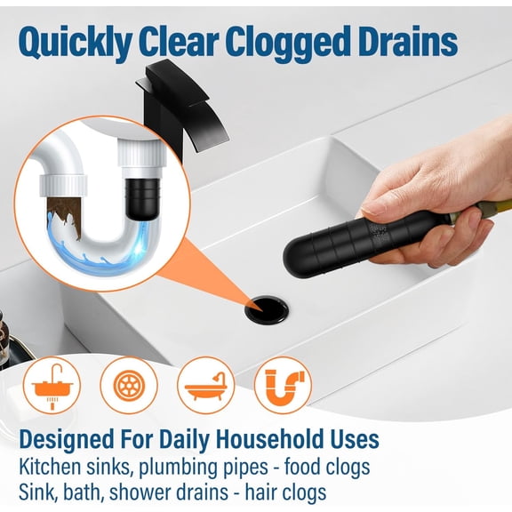 YNTVV-3 Pack Drain Bladder Kit, Rubber Drain Cleaning Bladder Fits 16 Pipes, Unclogger for Sinks, Showers, Bathtubs, Pools, Main Drains & Outdoor Sewer Lines