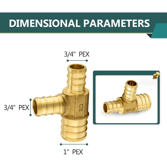 YNTVV-3-Pack PEX Fittings 1"x3/4"x3/4" Pex Tee, Brass Crimp Pipe Fittings for PEX Pipes, ASTM F1807