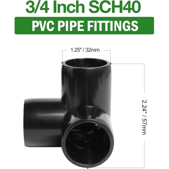 YNTVV-3 Way PVC Pipe Fittings 3/4 Inch, Black PVC Elbow Corner Side Outlet Tee Fitting, SCH40 Furniture Grade Pipe Connectors - Fits 3/4" Polyvinyl Chloride Pipes, 12 Pieces
