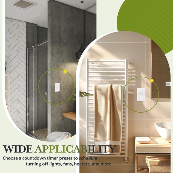 YNTVV-30-Min Countdown Timer Switch for Bathroom Fans and Lights, Neutral Wire Required Wall Switch Timer, 1-5-10-15-20-30 Min, UL Listed, Screwless Wall Plate Included, TS-C30M, White