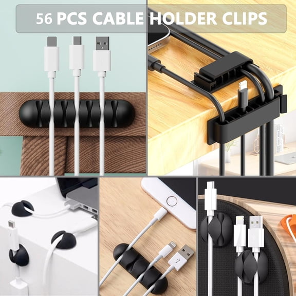 YNTVV-302PCS Cable Management Kit 4 Cable Sleeve,45Cable Clips,11Cable Holders,22 Roll Cable Organizer Straps and 200 Fastening Cable Ties,20 Cable Zip Tie Mounts Computer Under Desk (Black)