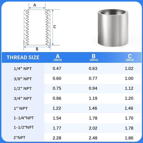 YNTVV-304 Stainless Steel Cast Pipe Fitting, Coupling 1/2" NPT Female x 1/2" NPT Female Thread Adapter(12-PACK)