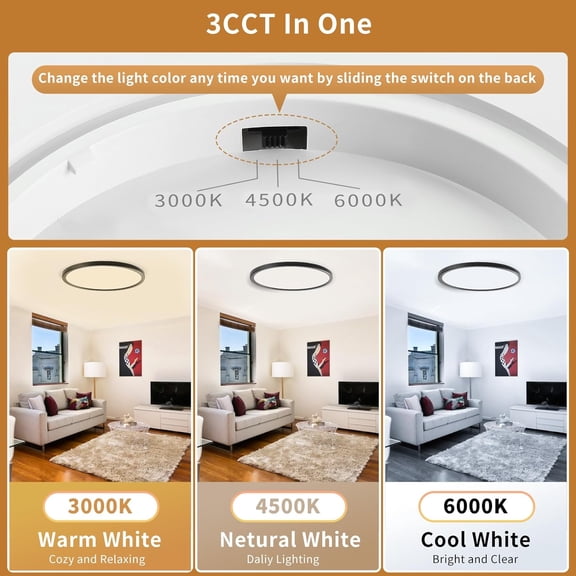 YNTVV-3200LM Flush Mount Ceiling Light Fixtures Black 12Inch, Dimmable LED Ceiling Lights for Bedroom, CCT Adjustable 3000K 4500K 6000K, Bright Low Profile Flat Ceiling Lights for Kitchen Bathroom, 2