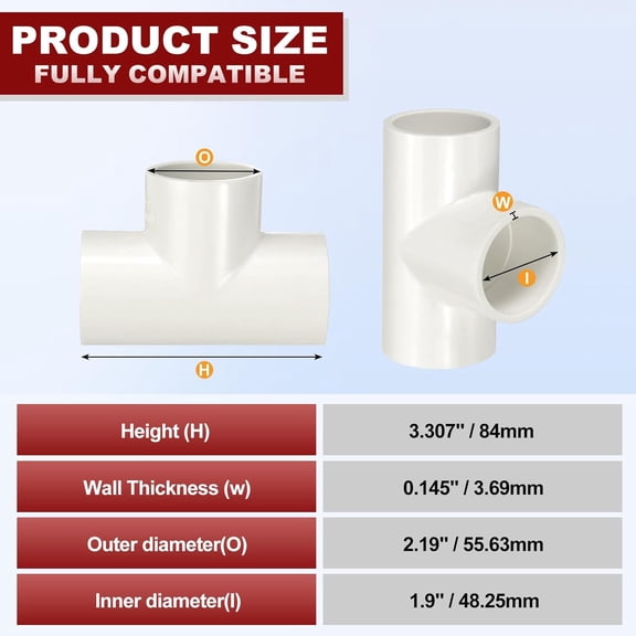 YNTVV-3Pcs 1 1/2" Tee PVC Fitting, SCH40 3-Way Furniture Grade PVC Pipe Fitting, DIY Corner Elbow Connector for Building Furniture, Greenhouse Frame Connection, Socket x Socket