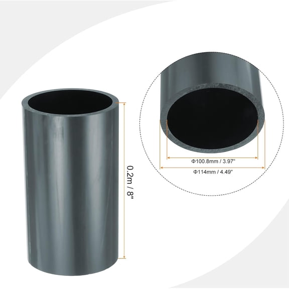 YNTVV-4.5 Inch PVC Rigid Tube Round Pipe Tubing Hardware Tubing 100.8mm ID 114mm OD 20cm/8" Length Dark Grey High Impact for Water Pipe, Crafts