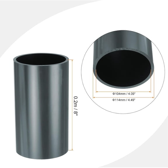 YNTVV-4.5 Inch PVC Rigid Tube Round Pipe Tubing Hardware Tubing 104mm ID 114mm OD 20cm/8" Length Dark Grey High Impact for Water Pipe, Crafts