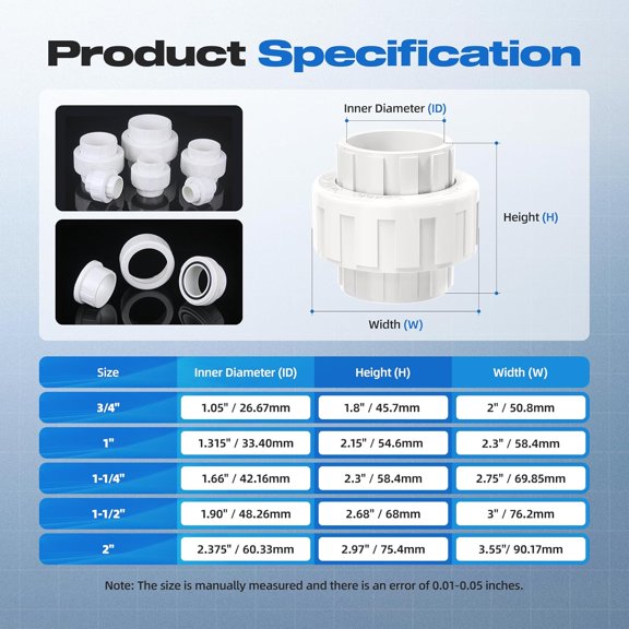 YNTVV-4 PCS 1-1/2" PVC Union Coupling Pipe Fitting, Slip Joint Adapter PVC Connectors (Socket x Socket), Built-in EPDM O-Ring, Schedule 40, Ideal for Pool Pump, Irrigation Systems, Plumbing, DIY Proj